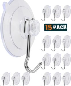 Suction Cup Hooks. Transparent PVC Removable Reusable. for Glass Windows. Mirrors. Doors. Tiles. 15 Pack