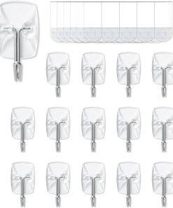 MOVELYST 15 Small Hooks+30 Removable Strips. Clear Wire Hanger Hooks. Damage-Free Utility Hooks. Heavy Duty with Adhesive Strips. No Tools Wall Hook for Hanging. Value Pack