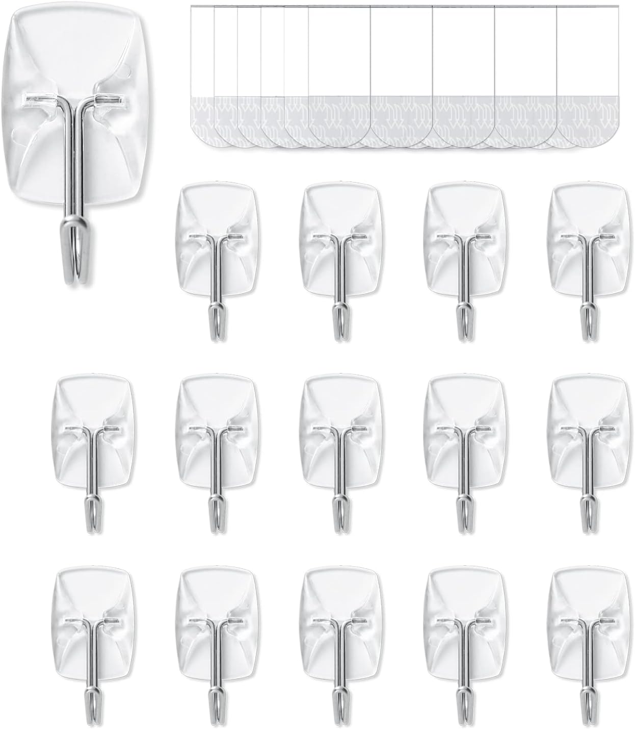 MOVELYST 15 Small Hooks+30 Removable Strips. Clear Wire Hanger Hooks. Damage-Free Utility Hooks. Heavy Duty with Adhesive Strips. No Tools Wall Hook for Hanging. Value Pack