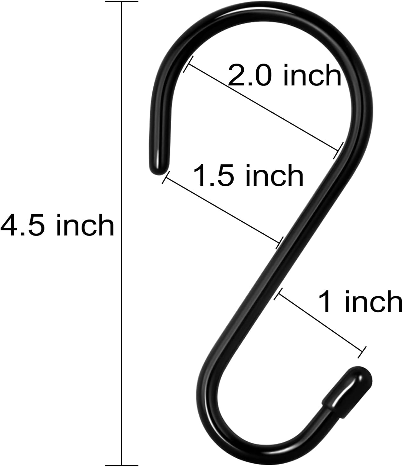 12 Pack 4-1/2 Inch S Hooks. Large Vinyl Coated Closet Hooks Non Slip Heavy Duty for Hanging. Steel Metal Black Rubber Coated for Jeans Plants Clothes Pot Pan Cups Towel - Image 2