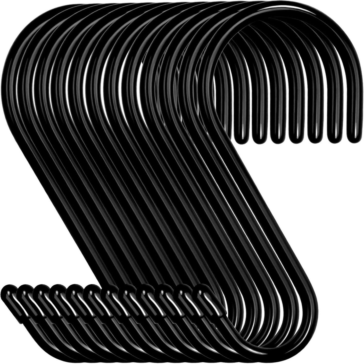 12 Pack 4-1/2 Inch S Hooks. Large Vinyl Coated Closet Hooks Non Slip Heavy Duty for Hanging. Steel Metal Black Rubber Coated for Jeans Plants Clothes Pot Pan Cups Towel