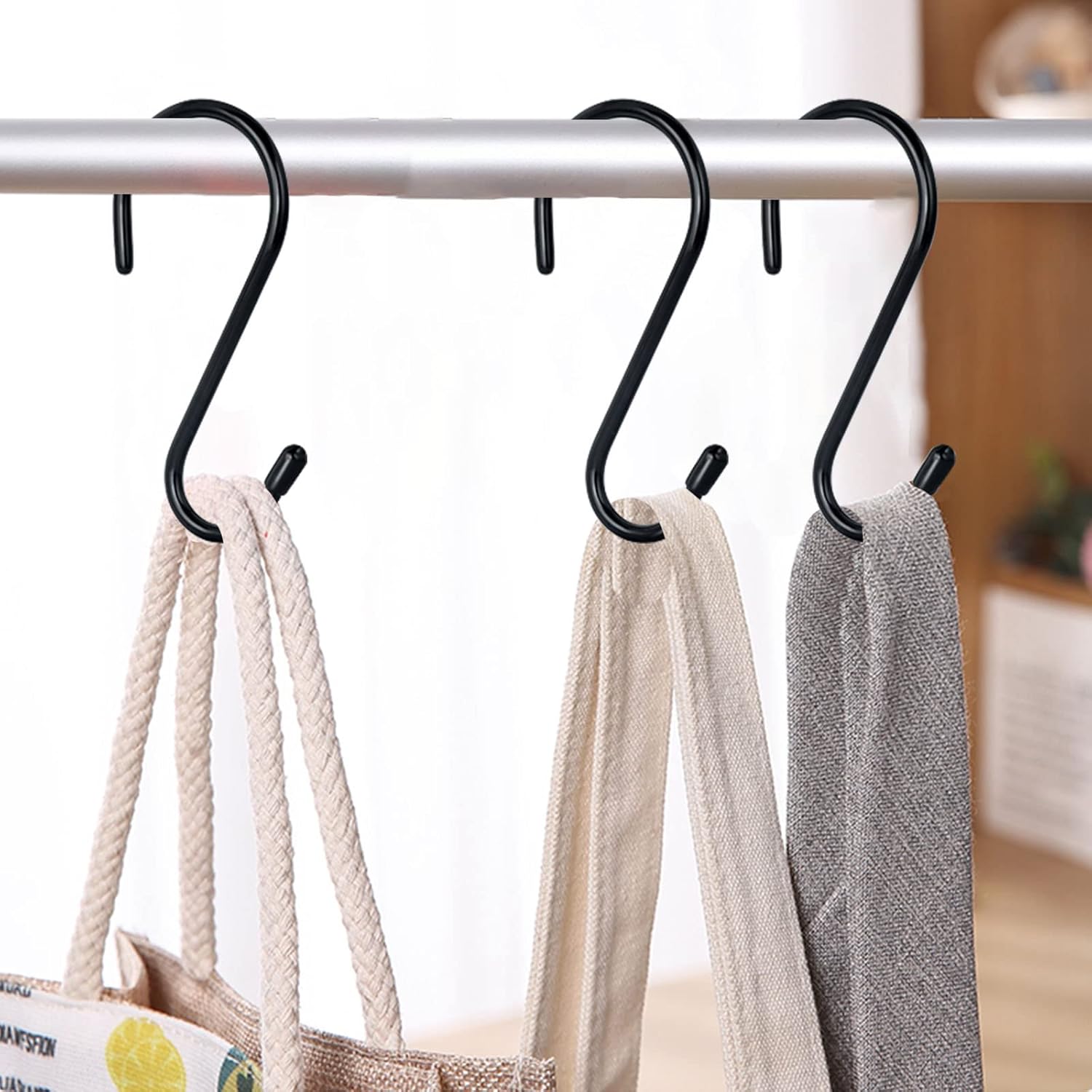 12 Pack 4-1/2 Inch S Hooks. Large Vinyl Coated Closet Hooks Non Slip Heavy Duty for Hanging. Steel Metal Black Rubber Coated for Jeans Plants Clothes Pot Pan Cups Towel - Image 8