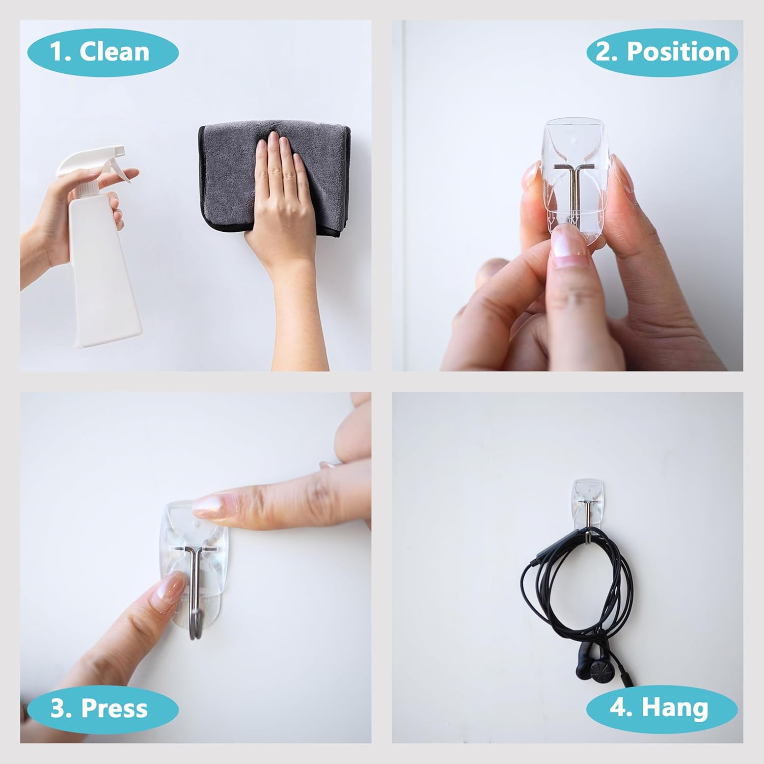MOVELYST 15 Small Hooks+30 Removable Strips. Clear Wire Hanger Hooks. Damage-Free Utility Hooks. Heavy Duty with Adhesive Strips. No Tools Wall Hook for Hanging. Value Pack - Image 3
