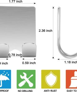 Alternative view of Razor Holder Shaver Hook Hanger Stand(2 Pack)Self Adhesive Stainless Steel Heavy Duty Utility Storage Hook.Shower Hook for Razor.Bathroom Kitchen Organizer for Plug Robe Towel Loofah Bathrobe Coat