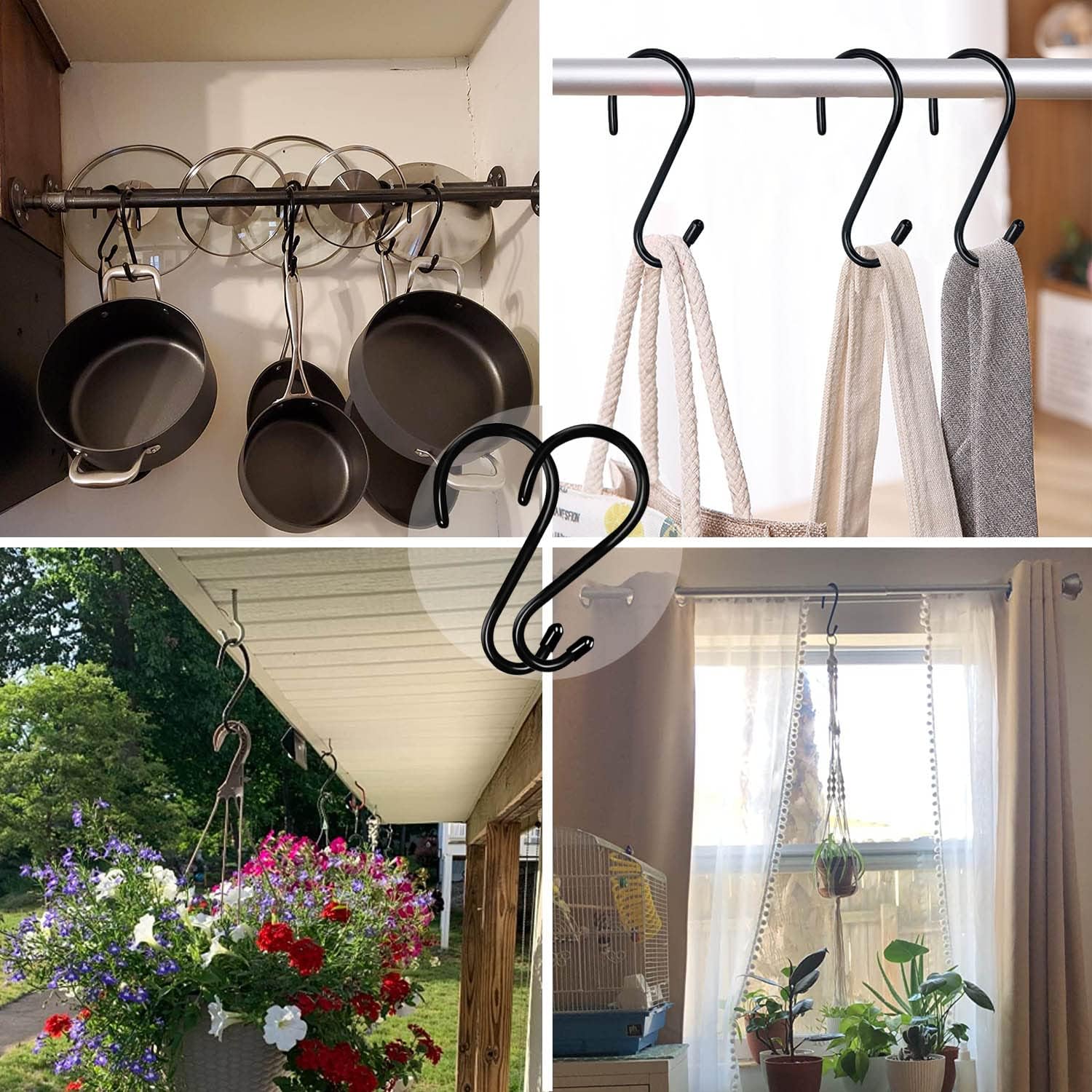 12 Pack 4-1/2 Inch S Hooks. Large Vinyl Coated Closet Hooks Non Slip Heavy Duty for Hanging. Steel Metal Black Rubber Coated for Jeans Plants Clothes Pot Pan Cups Towel - Image 6